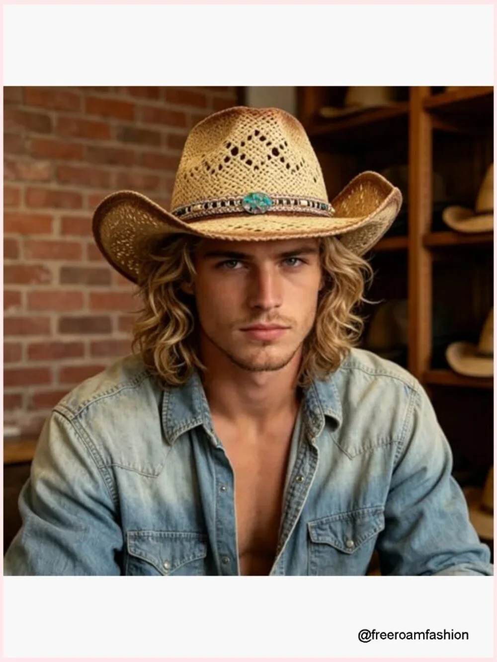 Western Straw Cowboy Hat Woven Sun Hat Cowgirl Beach Festival